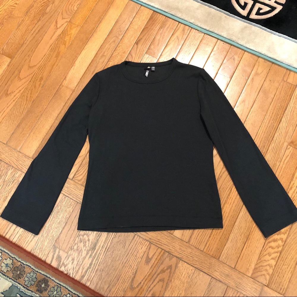 Orb Life Long Sleeve Mini Ribbed Crew Neck Thermal Top Black Sz L